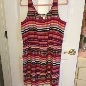 NWOT Loft Brand Women’s Striped Dress Sz. 14 in Reds, Pinks, Black